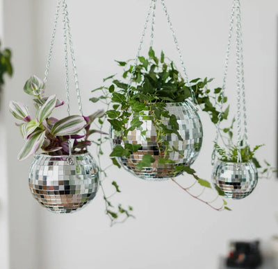Small Silver Disco Ball Mirror planters