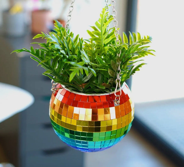 Large Disco rainbow Mirror ball planter