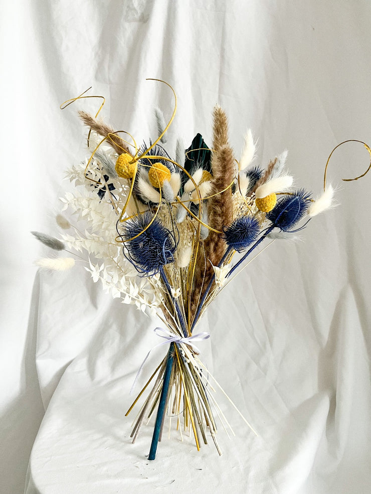 Dried Flower Bouquet, Navy and Yellow Dried Flowers, Dried Flower