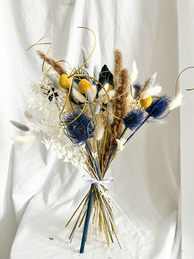 Dried navy Blue flowers Dried Yellow Citron Yellow Flowers Home Boho Decor 