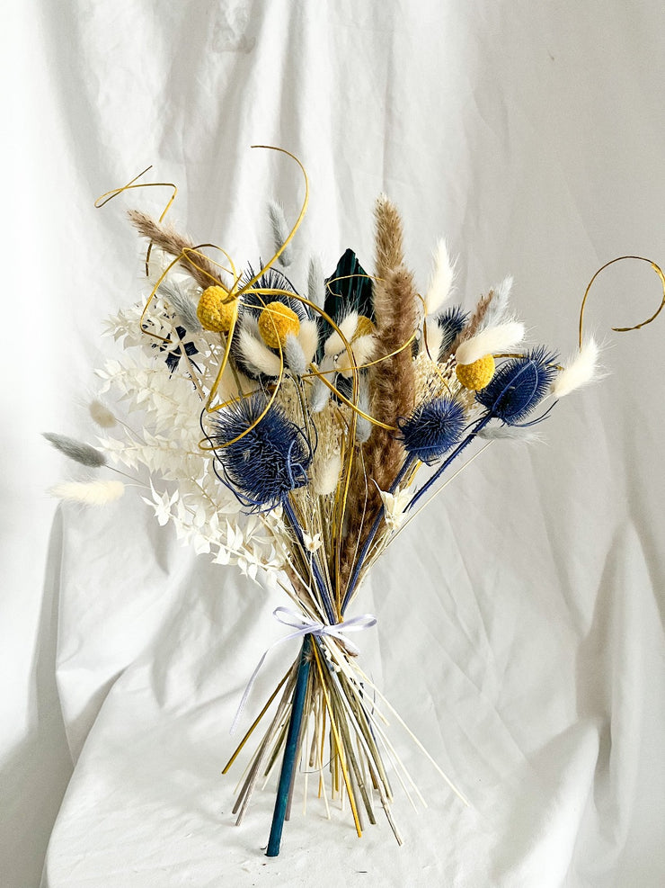 Dried Blue and yellow flowers