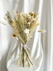 white dried flowers white  bunny tails and pampas grass